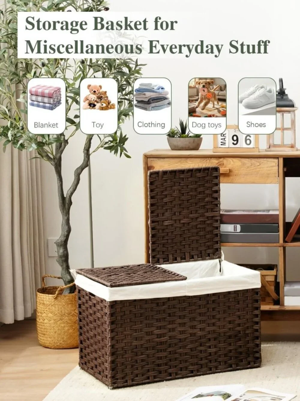 Stylish Wicker Storage Basket with Lid - 160L Brown Organizing Solution
